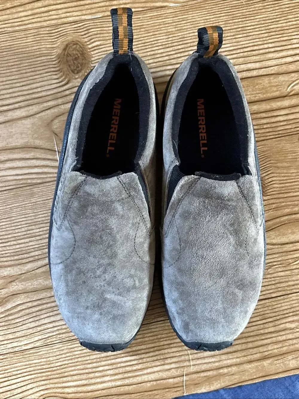 Merrell Women's Jungle Mocs Suede GUNSMOKE Trail Shoes Size 7Wide Gray Beige